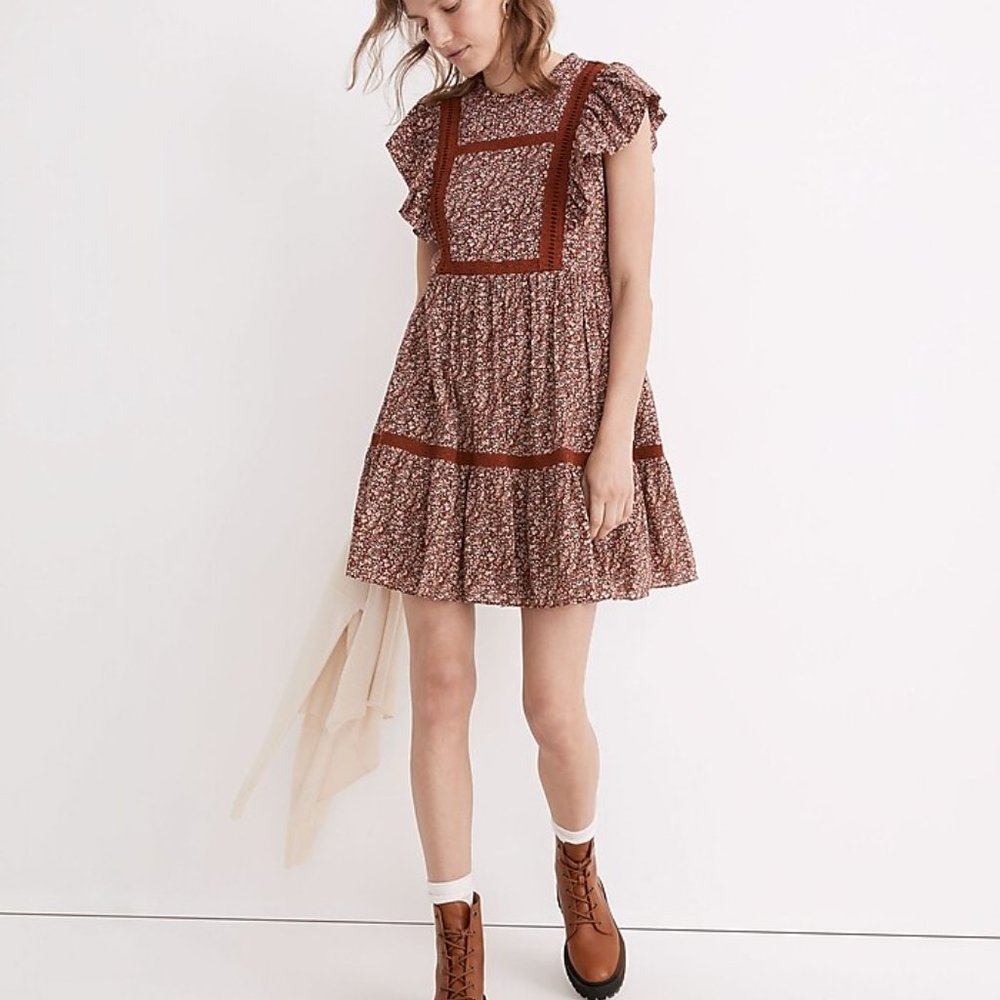 Madewell Flutter-Sleeve Mini Dress in Cottage Garden size Small NWT